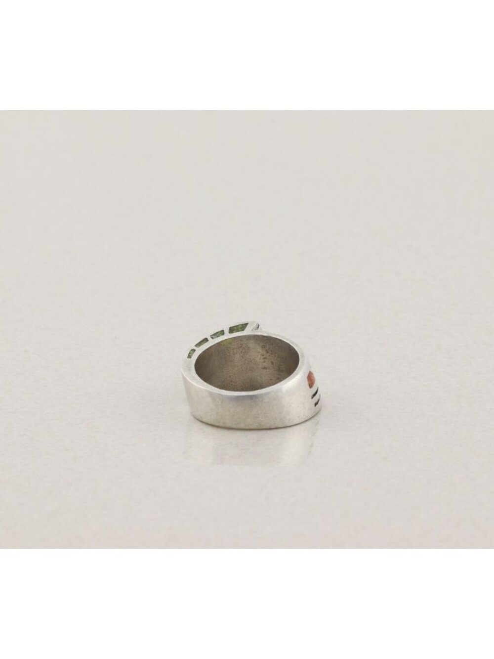 Sterling Silver Turquoise & Coral Band Ring Size 5 Woman Teen Child Pinky - Picture 7 of 7